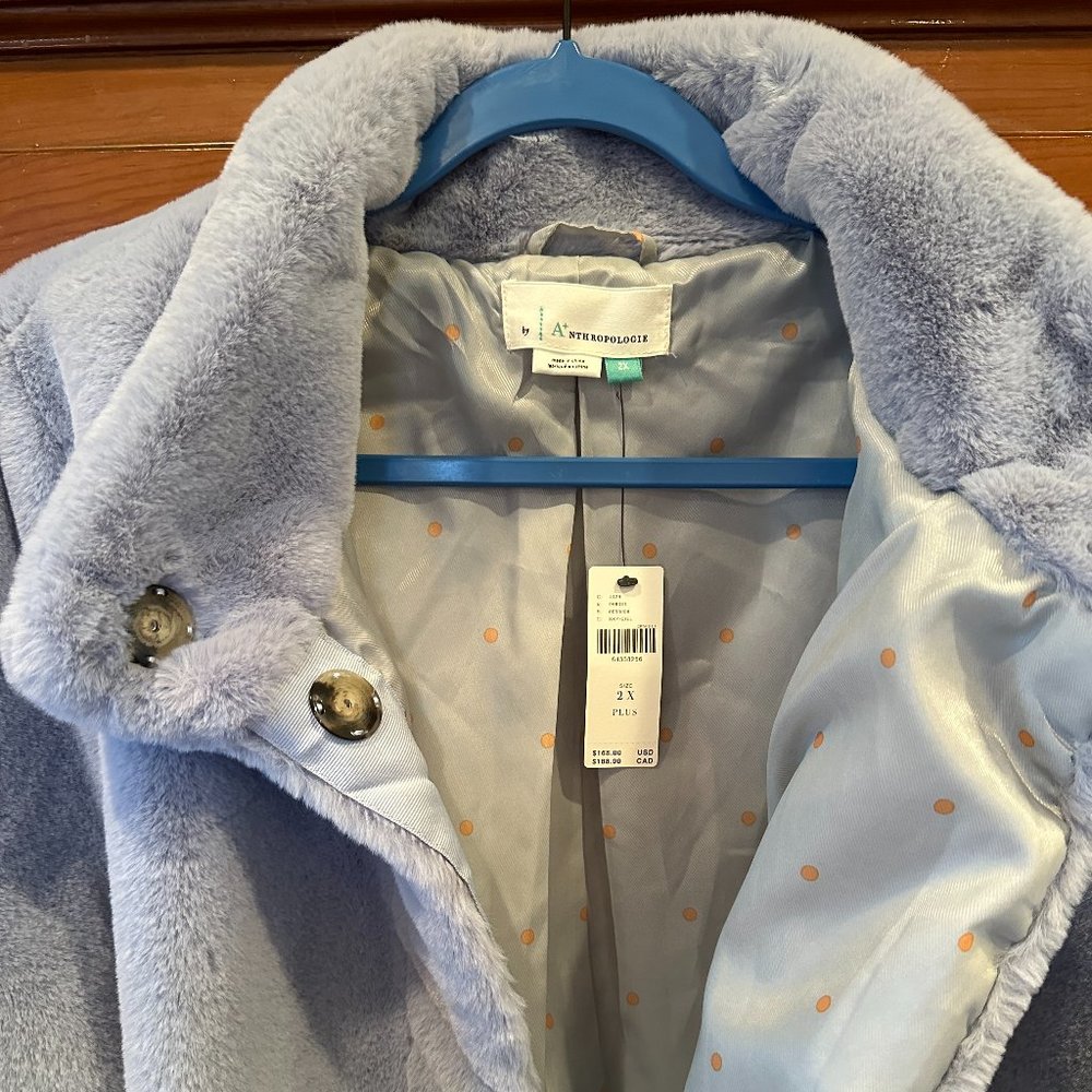 NWT Anthropologie A+ Moonlight Faux Fur Jacket in Sky Blue 2x Plus Size - Picture 8 of 9